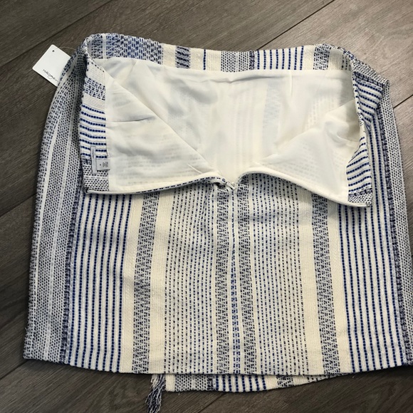 Halogen Ivory-Blue Vertical Stripe Faux Wrap Skirt - Picture 5 of 7